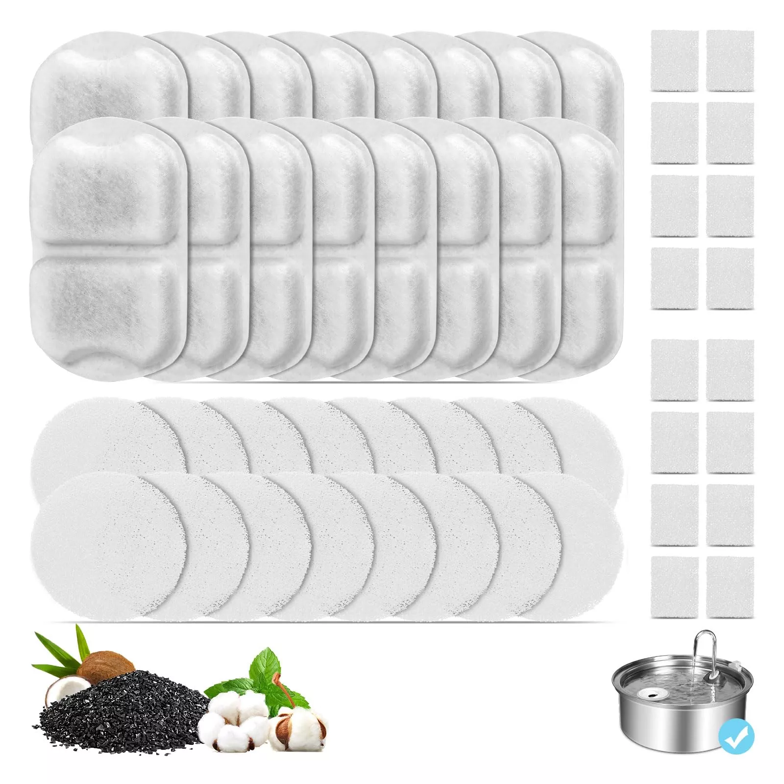 16 Set Replacement Filters For 7L/230Oz/1.8G Stainless Steel Dog Dispenser, Yoihabv Cat Water Filters, Triple Action Pet Fountai
