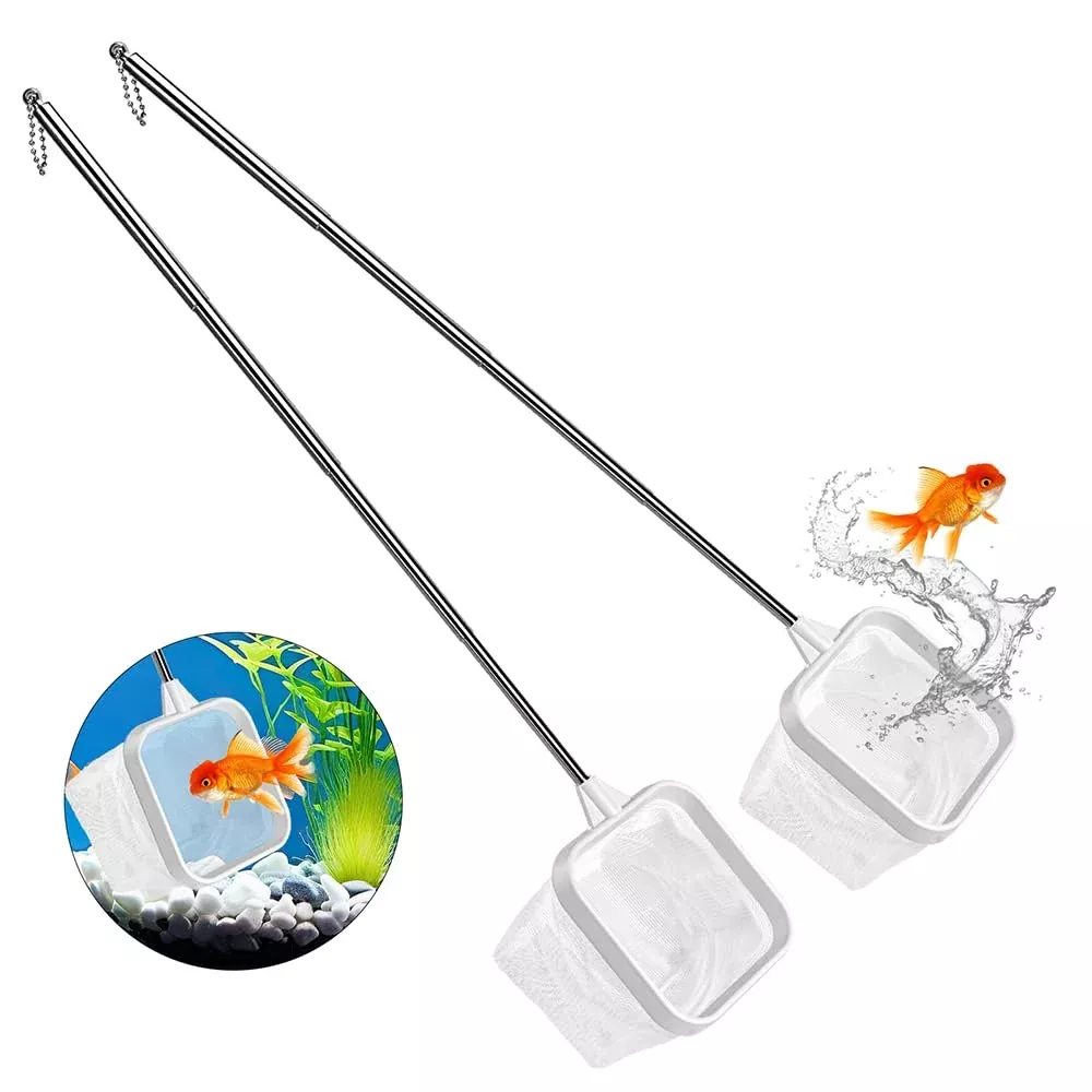 2-Pack White 3-Inch Aquarium Net - Small Fish Tank Tool for Shrimp & Bettas, Fast-Dry Mesh Scoop (Dual-Purpose Cleaner & Decor)