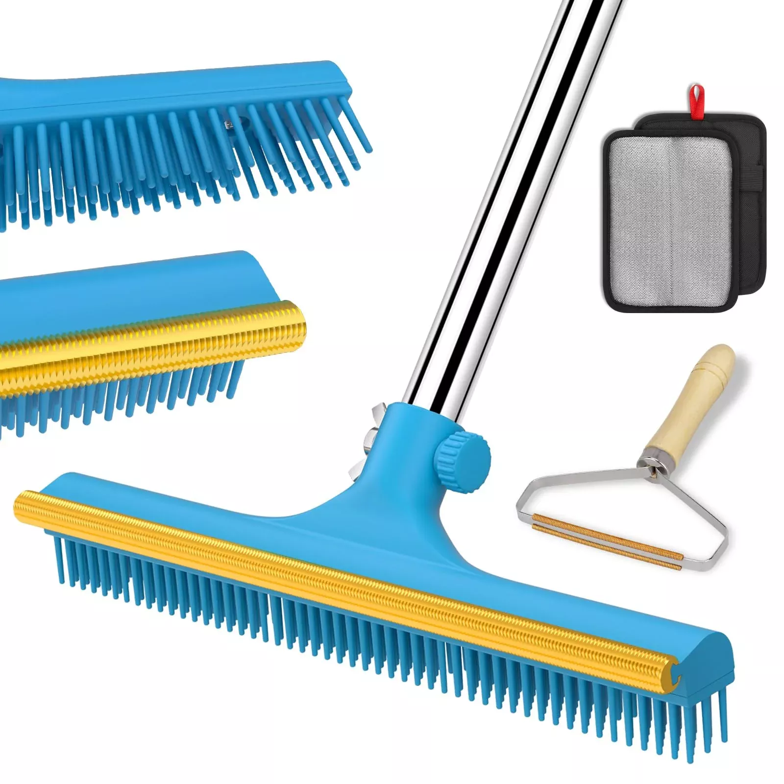 3 in 1 Carpet Rake for Pet Hair Removal, Reusable Pet Hair Remover Broom, 60 Adjustable Long Handle Dog and Cat Hair Remover