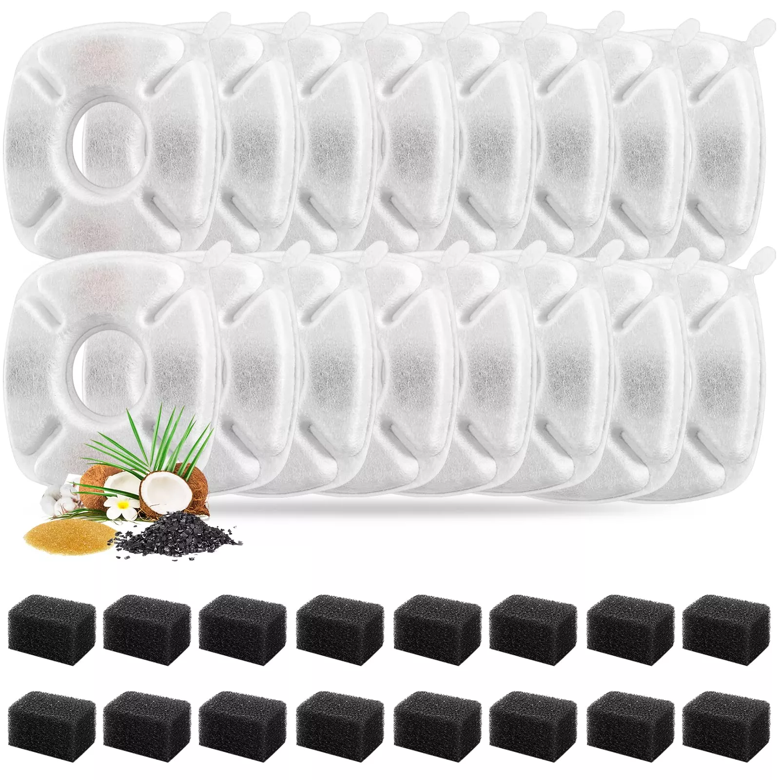 32 Pcs Cat Fountain Replacement Filters 16 Pack Cat Water Fountain Replacement Filters with 16 Pack Pre-Filter Sponges, Pet Foun
