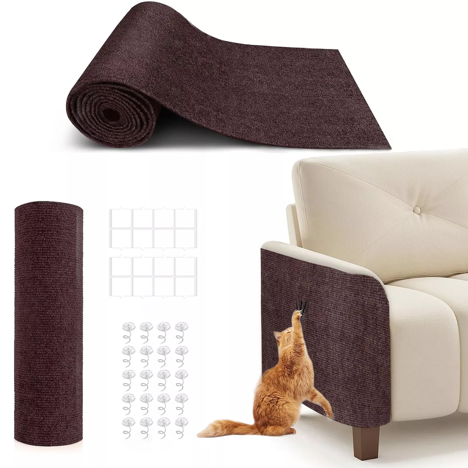 78.7X15.8 Cat Scratching Mat, Self-Adhesive Cat Scratch Carpet, DIY Cats Scratch Furniture Protector for Couch, Sofa, Wall & Doo