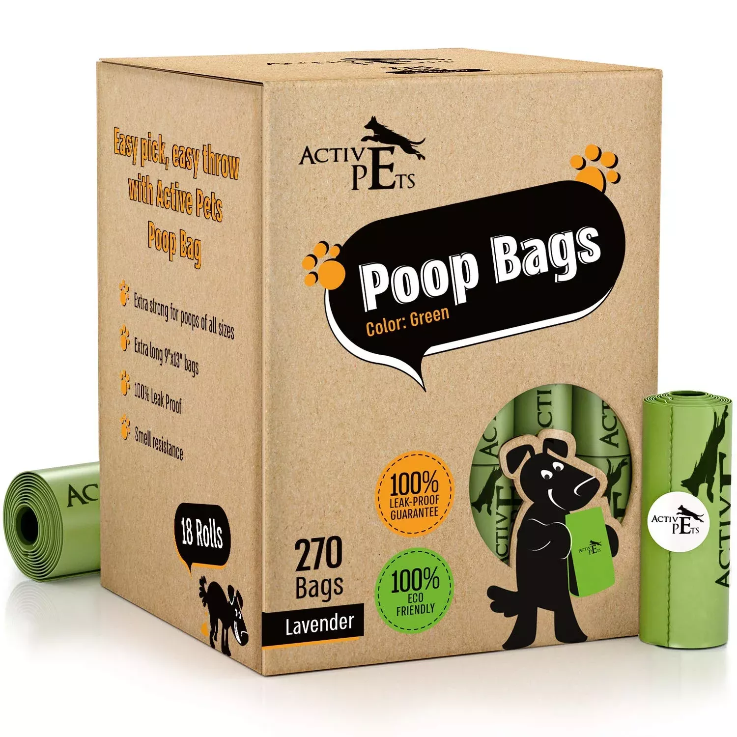 Active Pets Dog Poop Bag, Extra Thick Dog Waste Bags, Leak-Proof, Easy-Tear, Strong Doggy, Lavender-Scented Waste Bags Eco-Frien