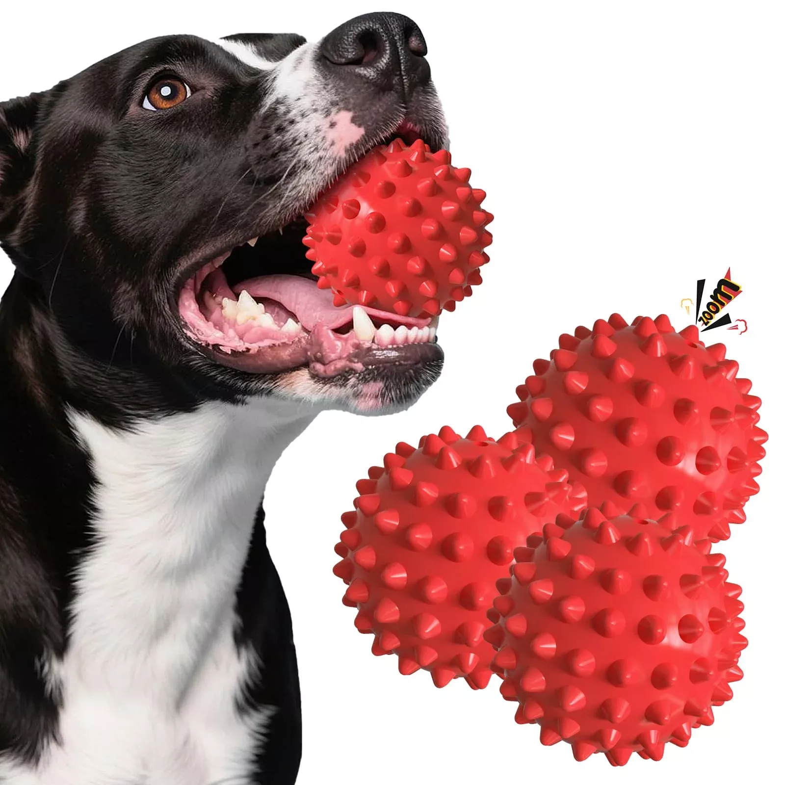 Apasiri Squeaky Dog Balls for Large Dogs, Tough Natural Rubber, Beef Flavor, Pack of 3