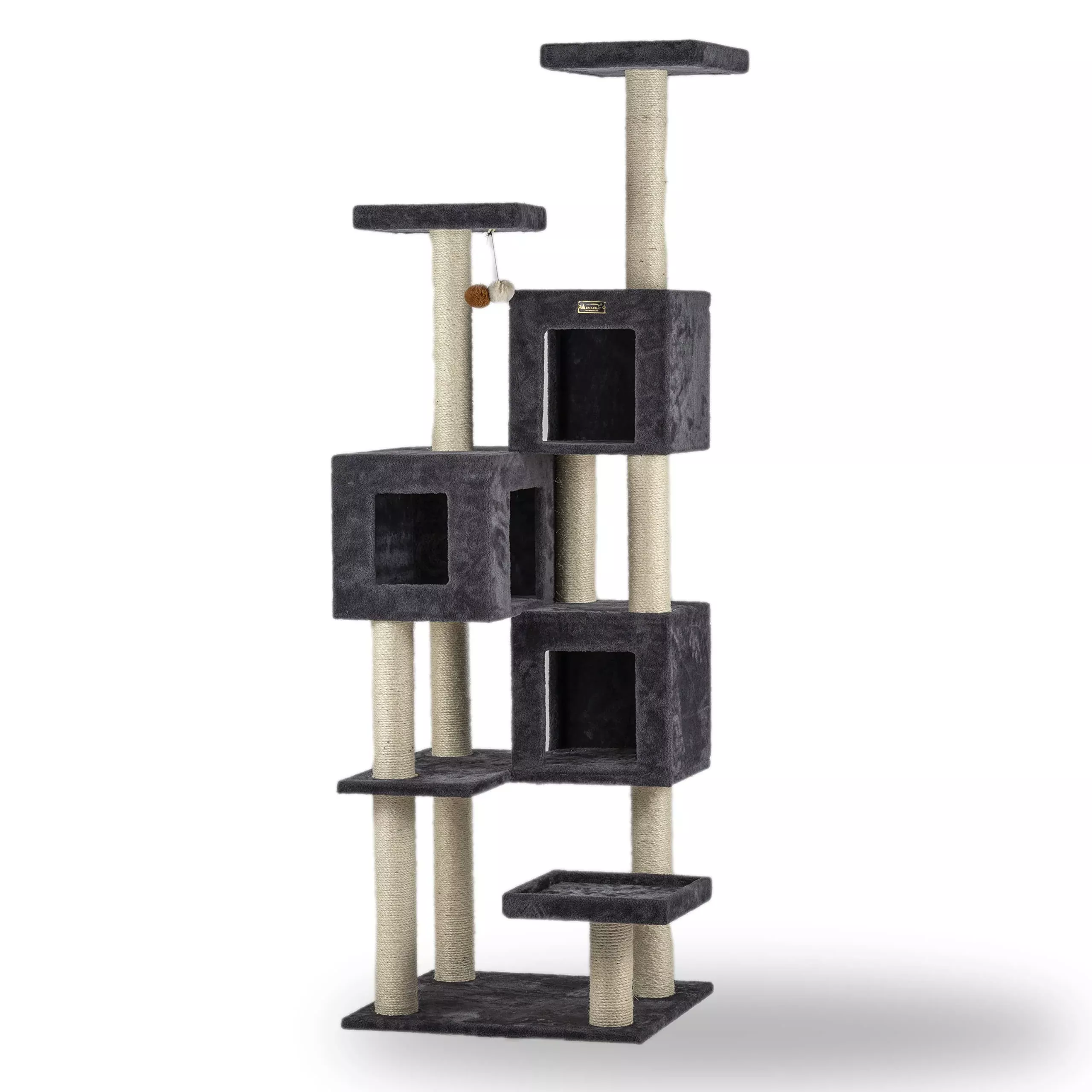 Armarkat Real Wood Cat Tower A8104 - 26"L x 24"W x 80"H, Dark Gray, Multi-Level with Condos for Multiple Cats