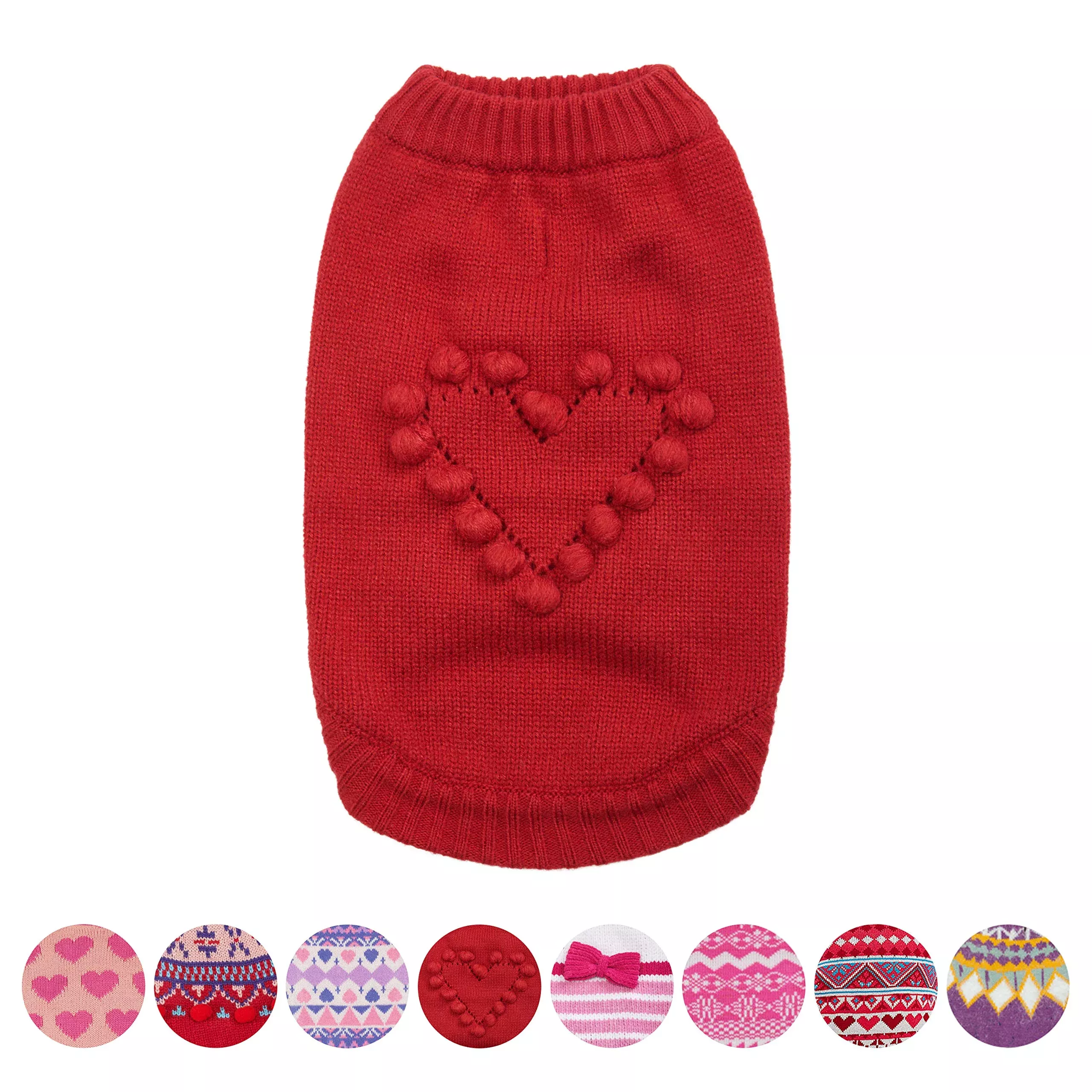 Blueberry Pet Heart Dog Sweater Valentines Day Clothes for Large Girl Dogs, Red Pullover Crewneck Holiday Apparel for Love of Pe