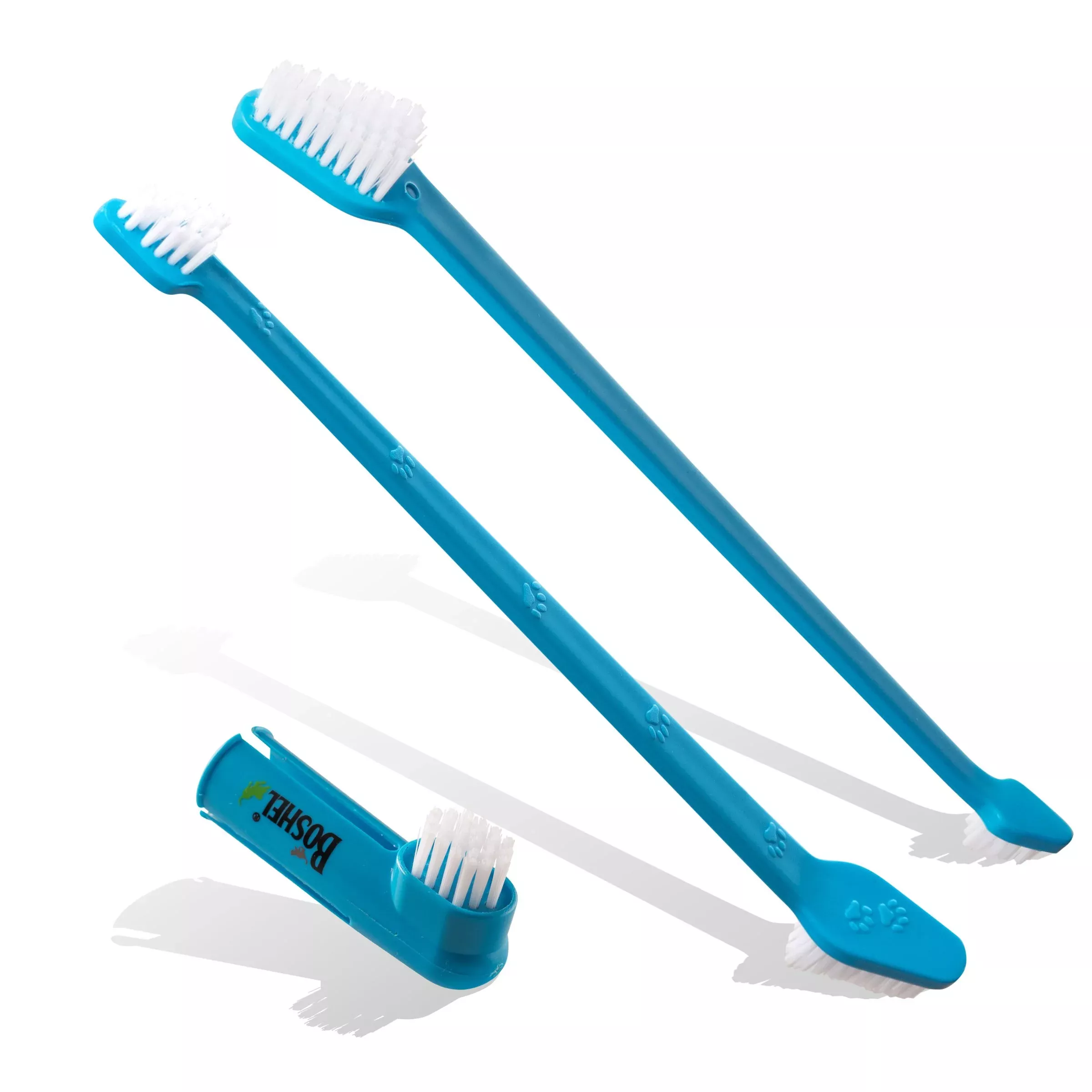 Boshel Dog Toothbrush Kit - 2 Dual Headed Dog Tooth Brush + 1 Dog Finger Toothbrush - Dog Tooth Brushing Kit - Cat Toothbrush -