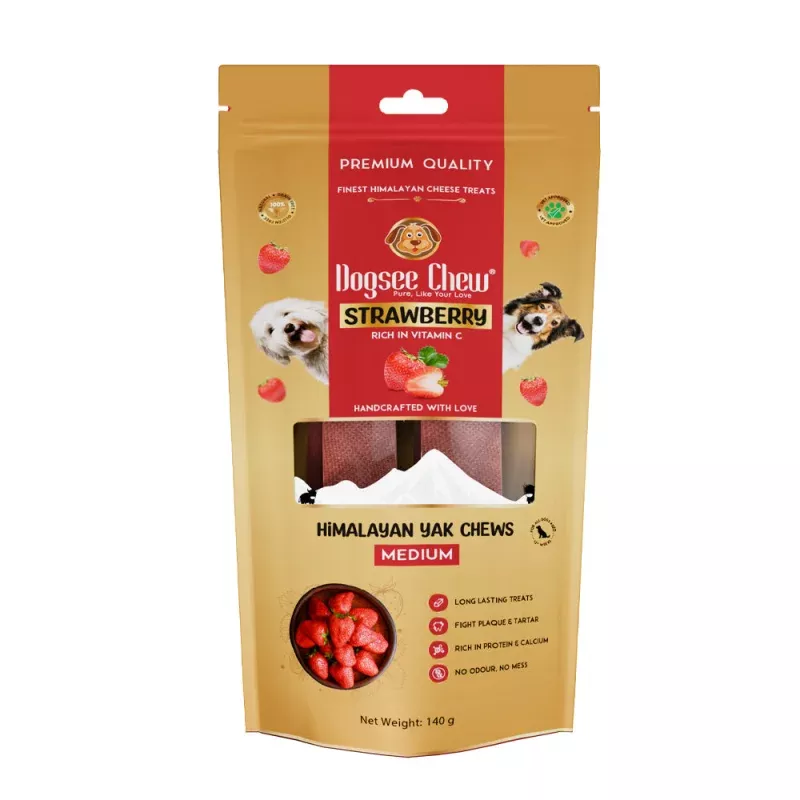 [BUY 1 FREE 1 ] Dogsee Chew Strawberry Himalayan Yak Cheese Chews Medium 140g