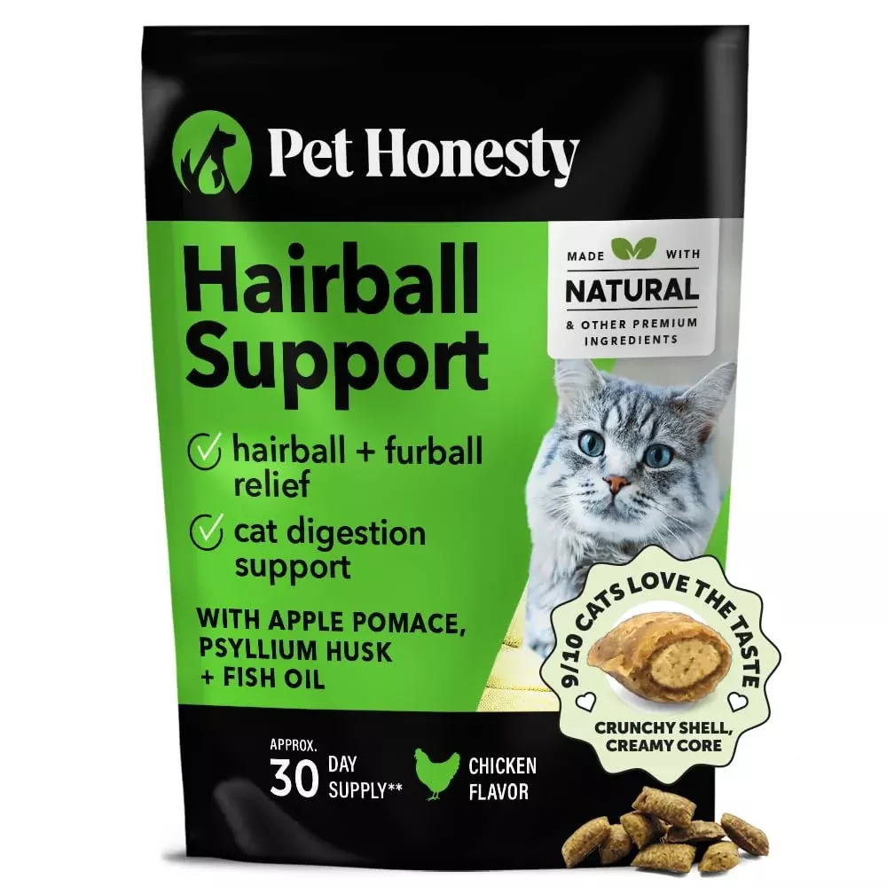Cat Hairball Support Crunchy & Creamy Chews, Hairball Remedy Treats, Cat Furball Treatment, Supports Skin & Coat, Vitamins for D