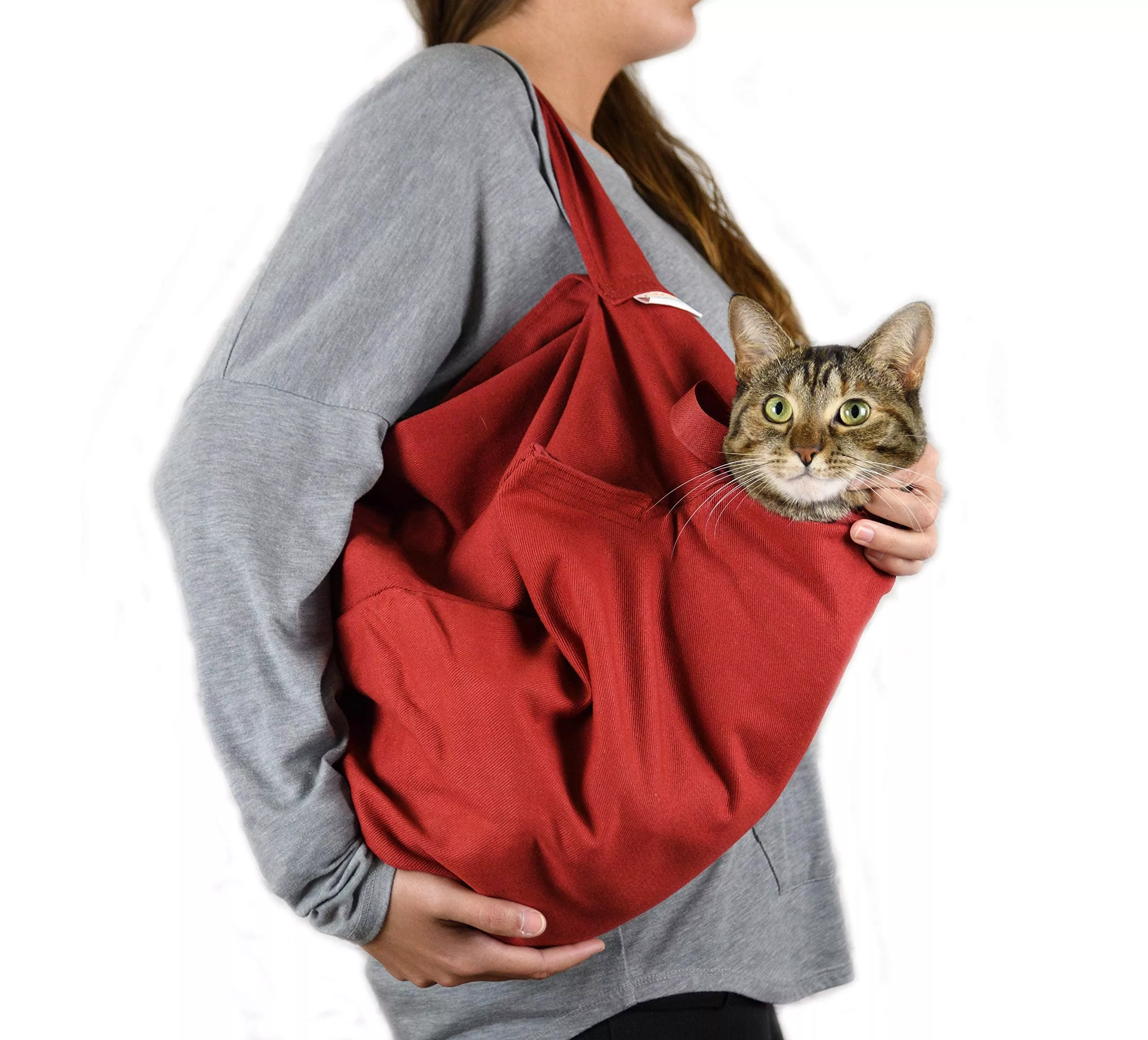 CAT-IN-THE-BAG COZY COMFORT Small Red Cat Carrier - Cotton Pet Bag for Grooming, Vet Visits, and Travel (Model 513000)