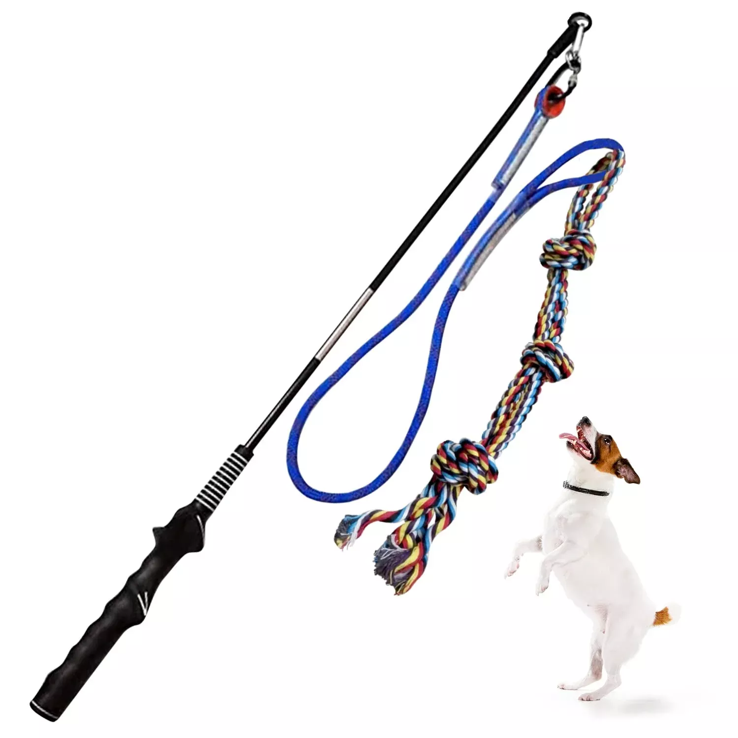 CHEERING PET Flirt Pole for Dogs, Teaser Wand with Colorful Braided Rope Tether, Exercise Fun for Dogs, Durable Interactive Dog