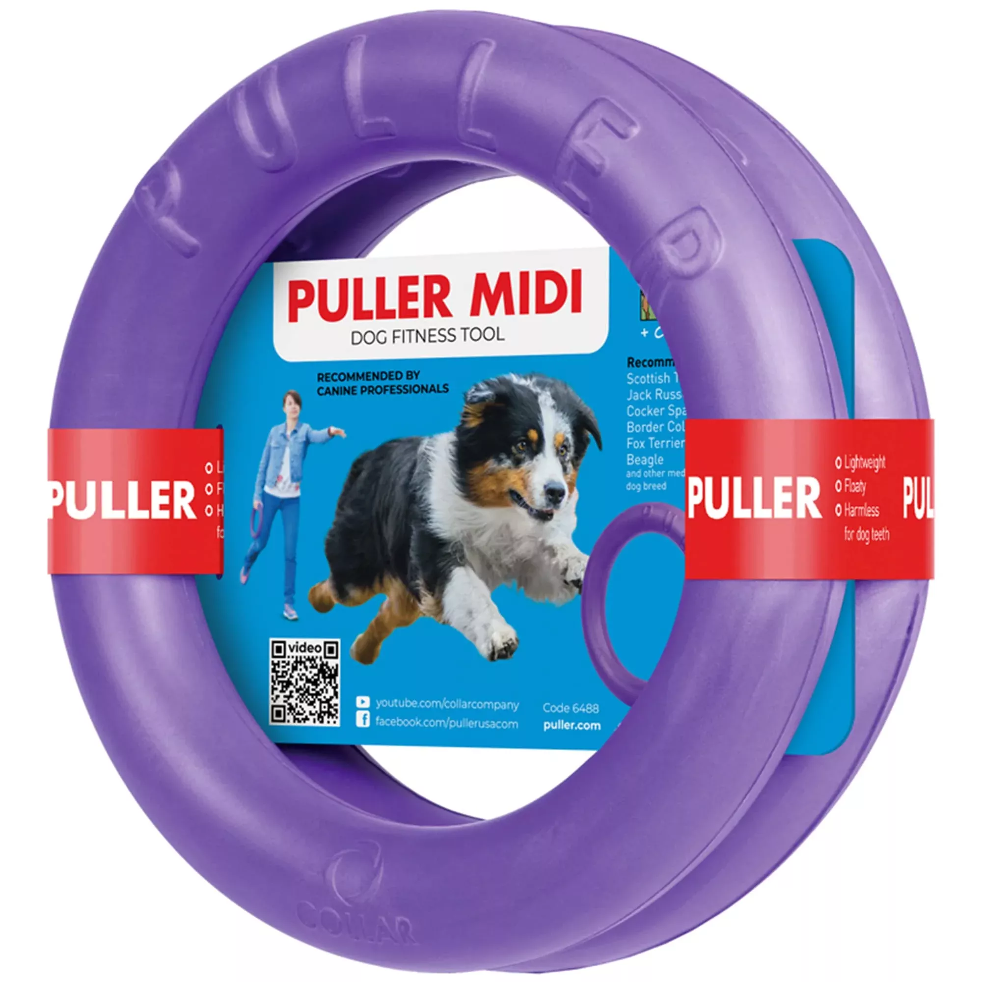 COLLAR Puller Outdoor Dog Ring Toy - Tug of War & Fetch for Small to Large Dogs - Purple, MIDI Size, Polymer Foam