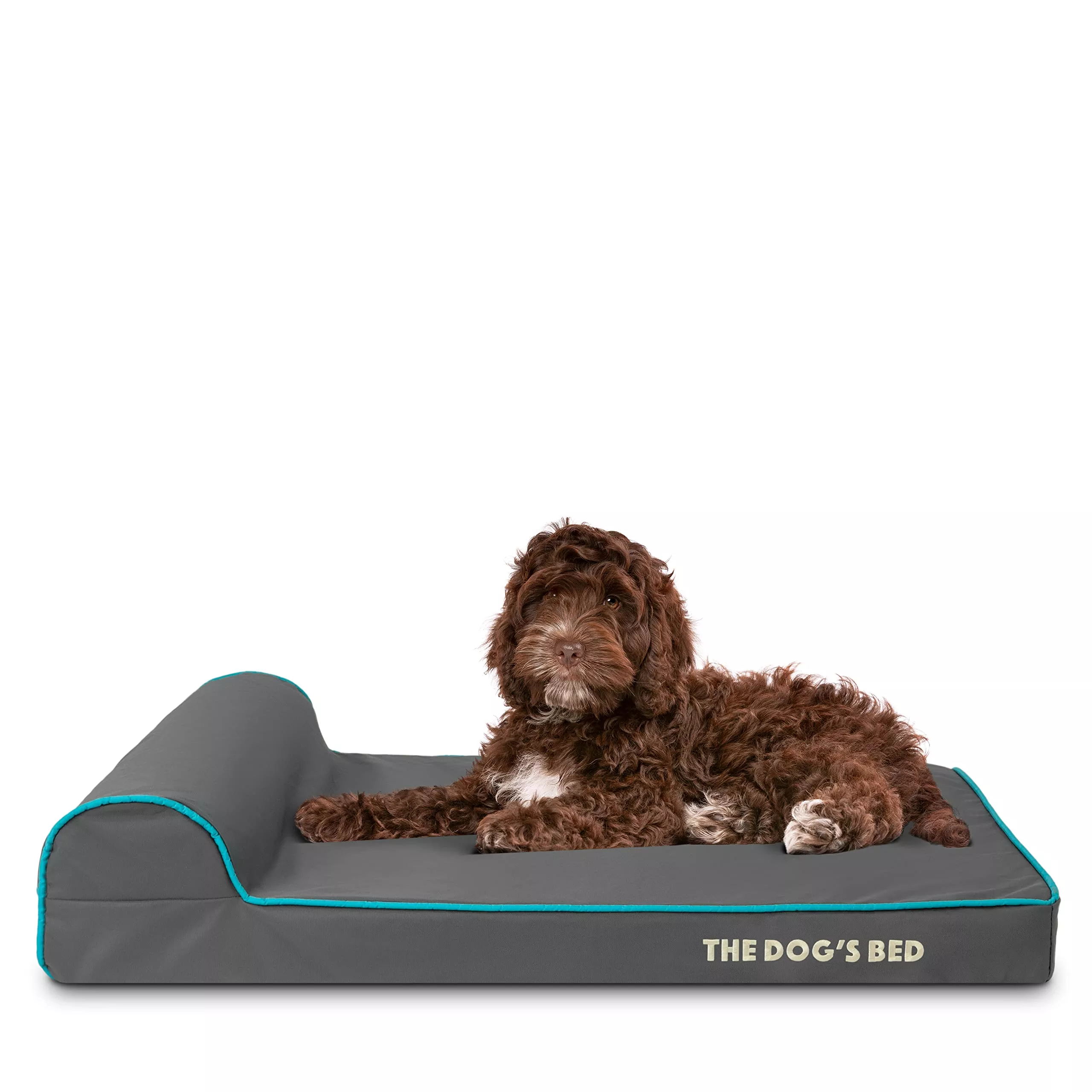 The Dogs Bed Orthopedic Headrest Dog Bed Med Grey/Blue, Memory Foam, Pain Relief: Arthritis, Hip & Elbow Dysplasia, Post Surgery