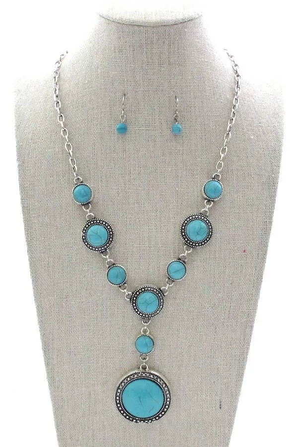 ( E227 ) WESTERN STYLE TURQUOISE LARIAT NECKLACE SET