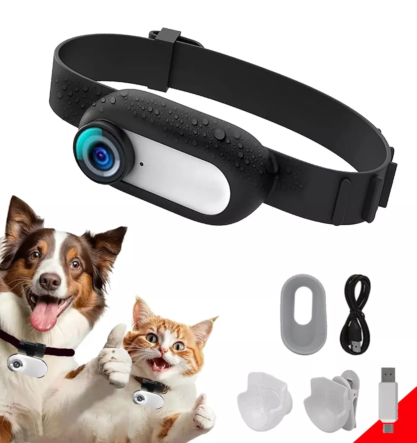 ehomful HD 1080P Cat Camera Collar, Wireless Mini Sport Cam, Silicone, Black, Model EH-YDXJ-1028, Outdoor/Indoor Pet Supplies