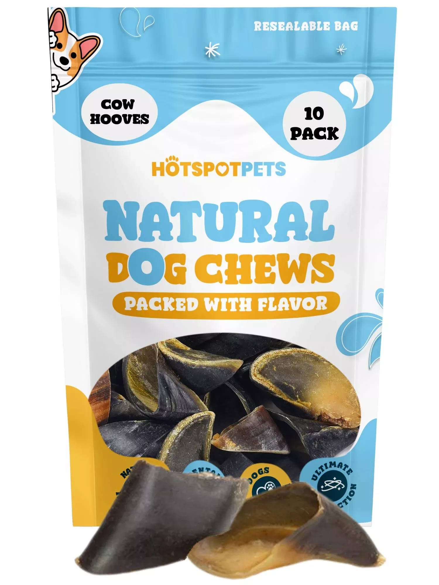 Full-Size Cow Hooves for Dogs | (10 Pack) All-Natural Long Lasting Dog Chews | Made from Grass Fed Cattle | Tasty Treat for Oral