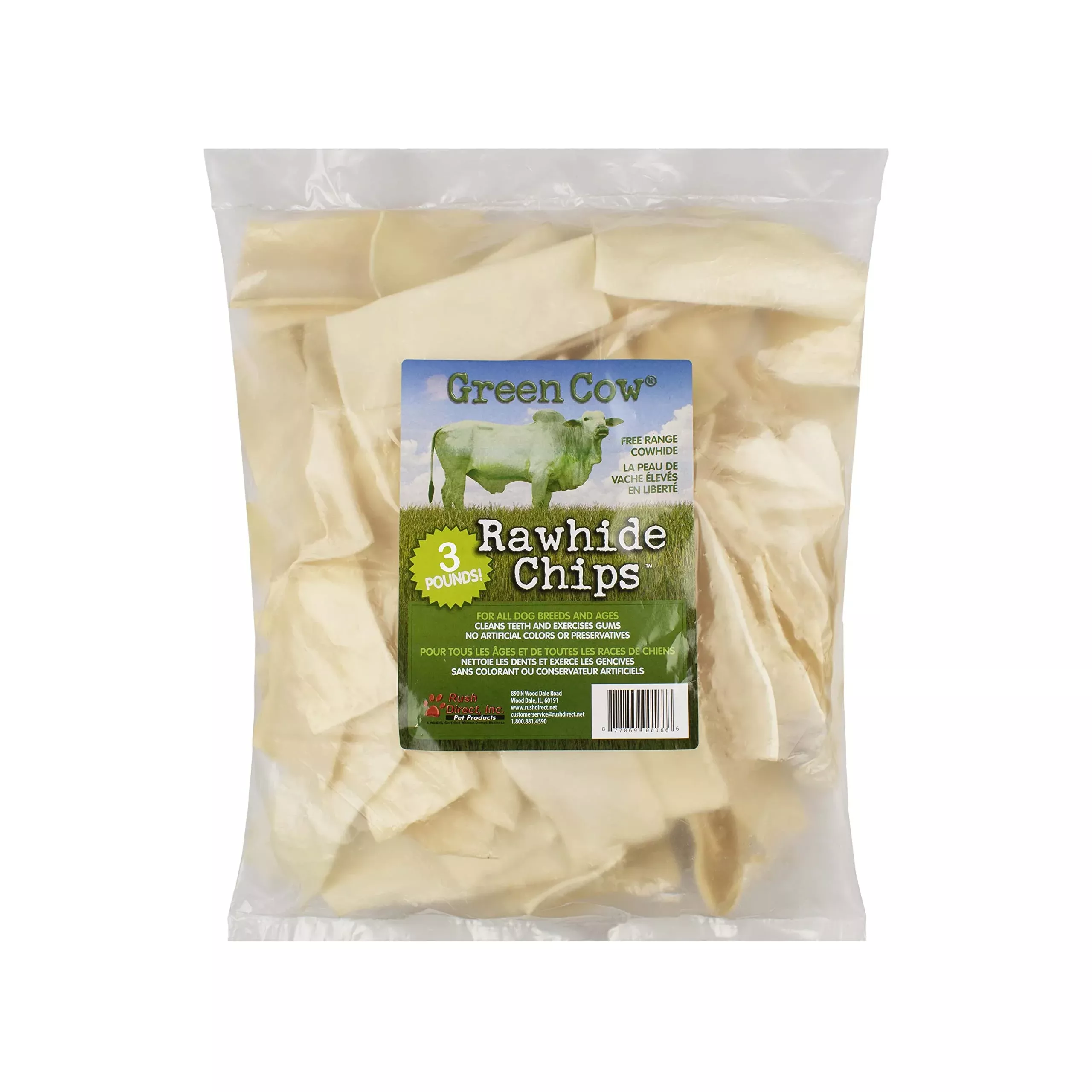 GreenCow Rawhide Chips 3-Pound Bag - Premium Large Dog Rawhide Chews - Ideal for Agressive Chewers Dog Rawhide Treats - Durable