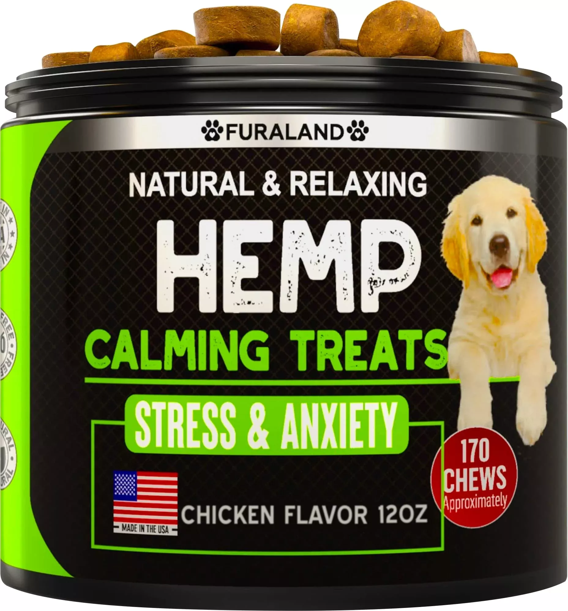 Hemp Calming Chews for Dogs with Anxiety and Stress - 170 Dog Calming Treats - Storms, Barking, Separation - Valerian Root - Mel