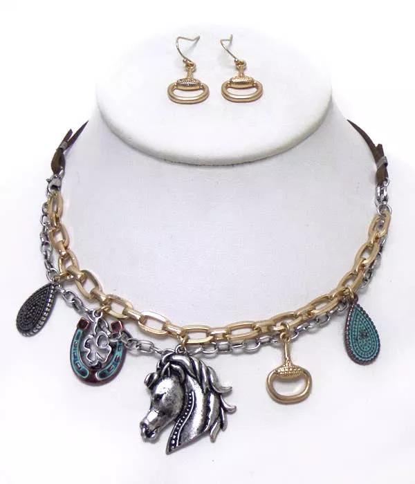 ( J061 ) TWO LAYER HORSE NECKLACE SET