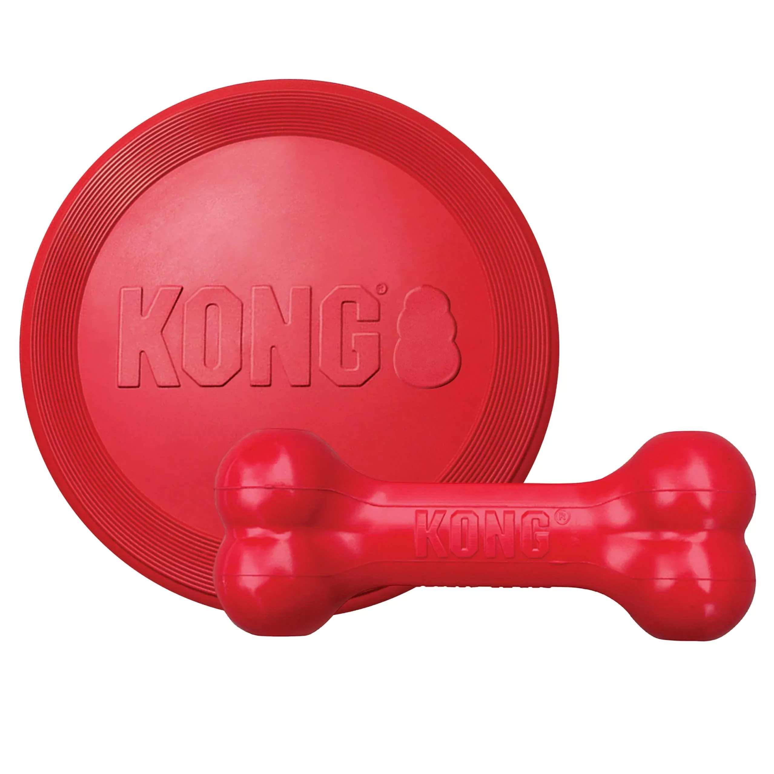 KONG Goodie Bone & Flyer - Dog Toys to Enrich Playtime - Dog Bone & Soft Throwing Disc Support Mental Engagement - Rubber Bone f