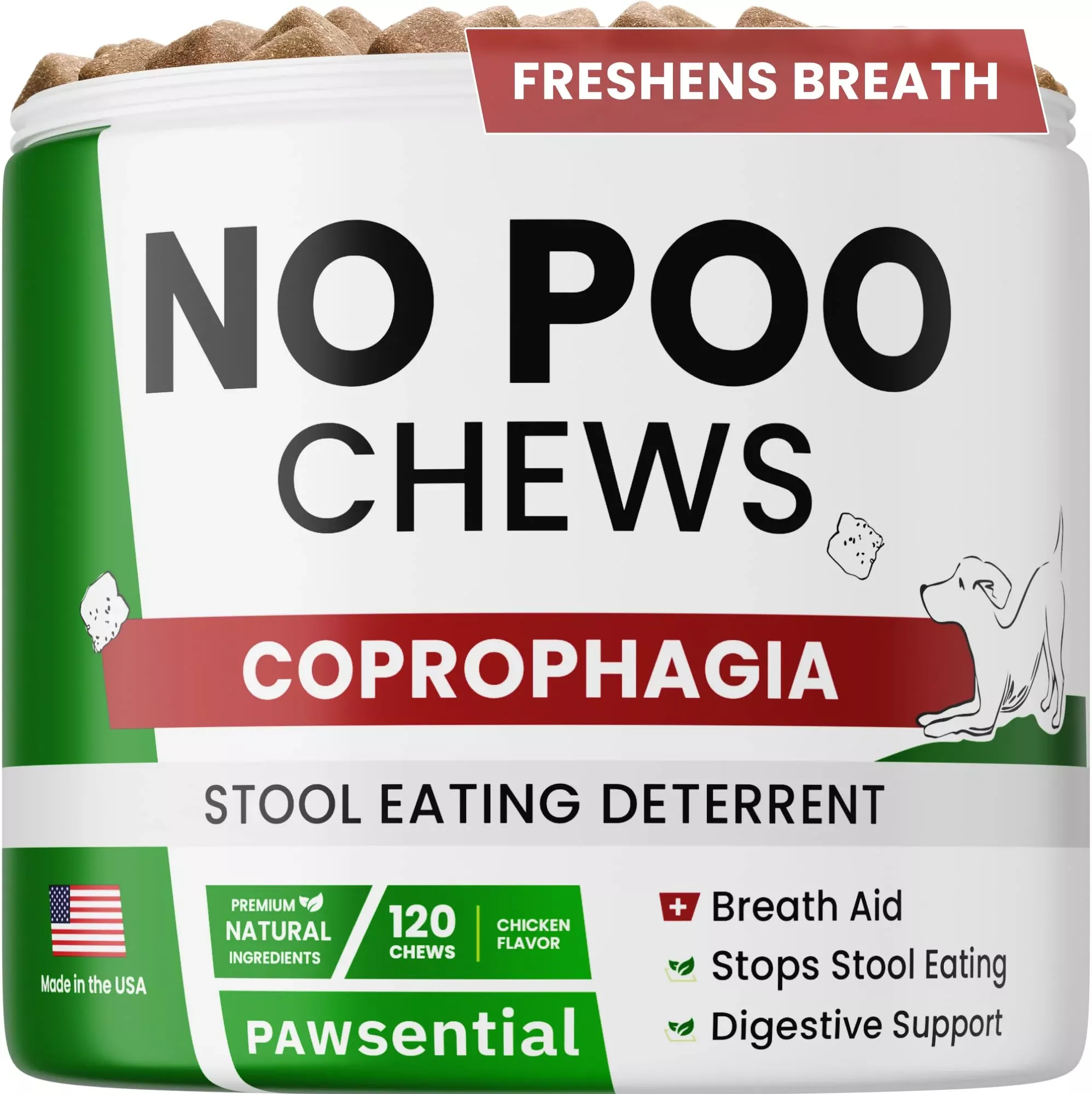 Pawsential NO Poo Chews for Dogs - Prevent Dog Poop Eating - Coprophagia Treatment - Stool Eating Deterrent - Digestive Health +