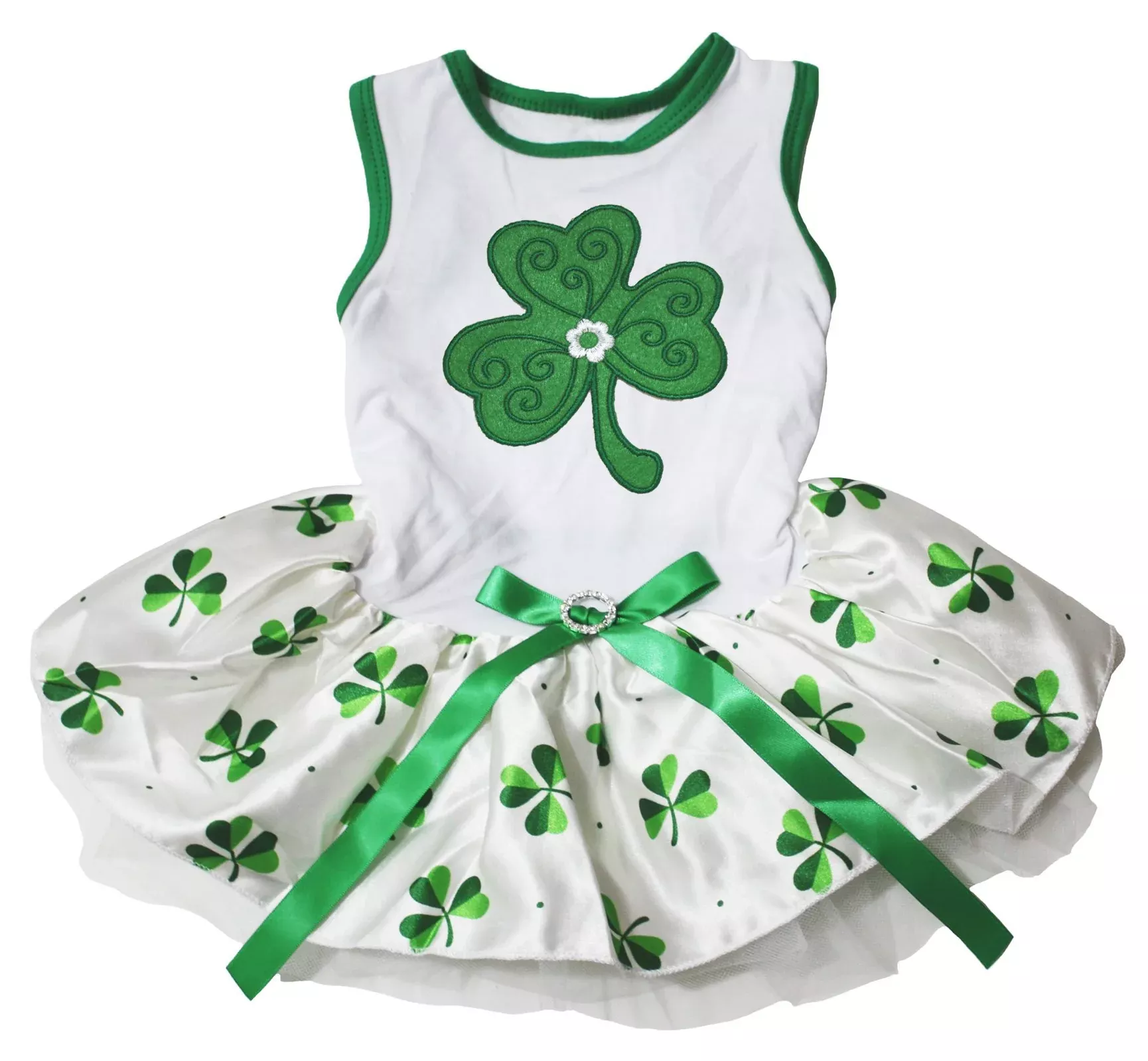 Petitebella Green Clover Puppy Dog Dress (White/Clovers, XX-Large)
