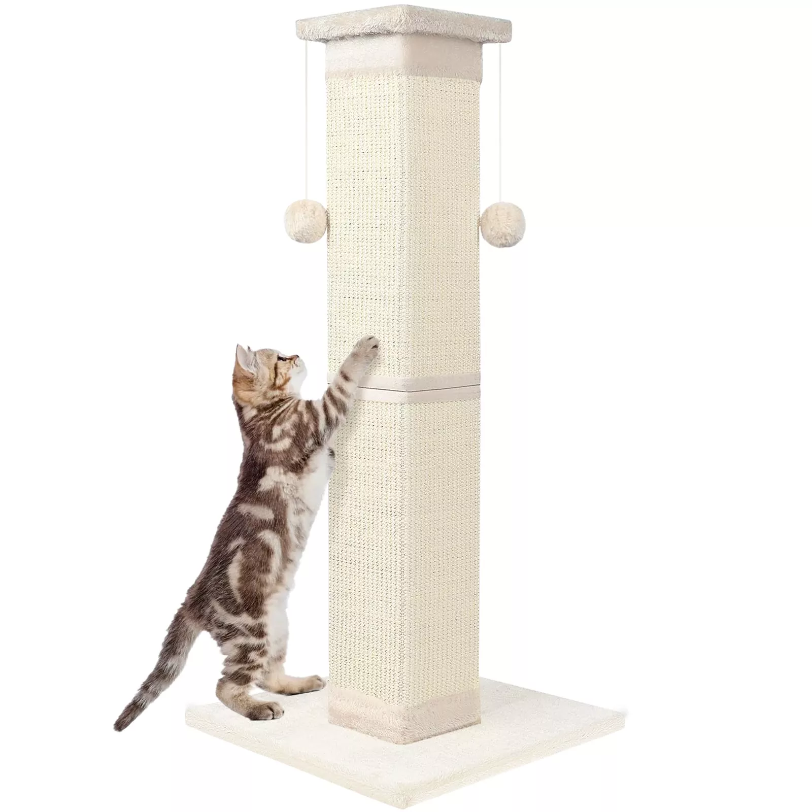SOCATER Cat Scratching Post - 33" Nature Sisal Scratcher for Indoor Cats, Large Size, White, Model MZZ-1, Protects Furniture