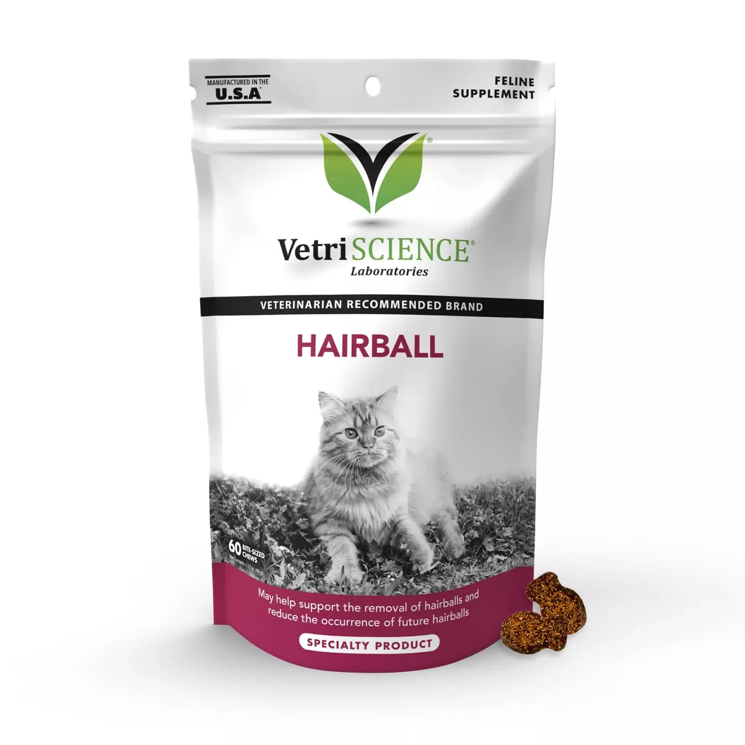 VetriScience Hairball Remedy for Cats - 60 Chews - Cat Supplements & Vitamins for Hairball Control and Digestive Support