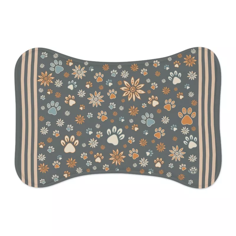 Wildbloom Walk: Fish / Bone Pet Feeding (or napping) Mat White
