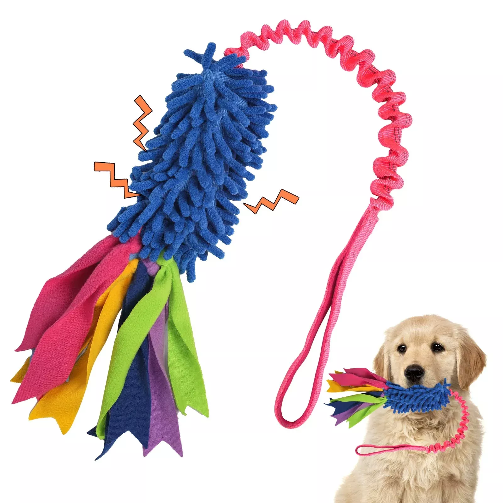 wodoca Dog Tug Toy - Durable Chenille Rope with Squeak - Ideal for Aggressive Chewers, Large Size - Blue Chenille & Red Webbing