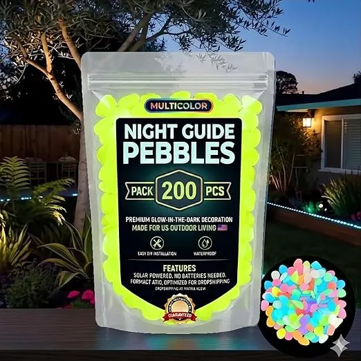 (Yellow,200PC) Glow in The Dark Pebbles, Rainbow Glow in the Dark Rocks Outdoor Pathways, Garden, Walkway, Aquarium and Yard Decor, Waterproof Night Guide Rocks for DIY Landscape Lighting